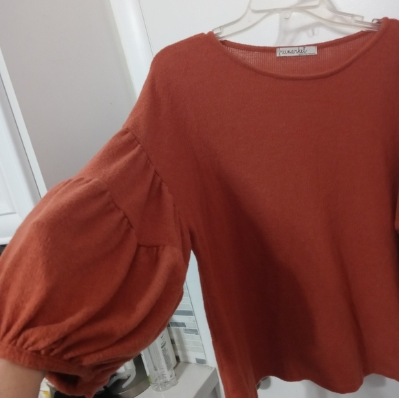 Free Market by Flying Tomatoes Burnt Orange Sweater With Balloon 1/2 Sleeves - Picture 5 of 9